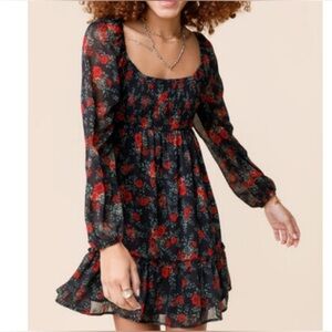 230 Trixxi Black & Red Floral Long Sleeve Mini Dress – Size Small